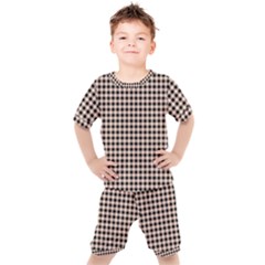 Purple Black Small Plaids Kids  Tee And Shorts Set by ConteMonfrey