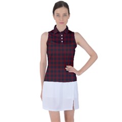 Black Red Small Plaids Women s Sleeveless Polo Tee by ConteMonfrey