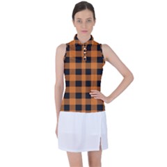 Orange Black Halloween Inspired Plaids Women s Sleeveless Polo Tee by ConteMonfrey