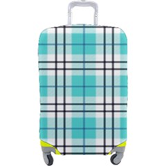 Black, White And Blue Turquoise Plaids Luggage Cover (large) by ConteMonfrey