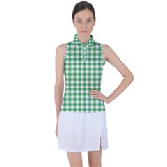 Straight Green White Small Plaids Women s Sleeveless Polo Tee by ConteMonfrey