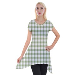 Green Tea White Small Plaids Short Sleeve Side Drop Tunic by ConteMonfrey