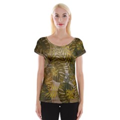 Nature Monstera Leaves Leaf Foliage Boho Style Cap Sleeve Top by Wegoenart