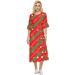 Xmash Christmas Stars Red Background Star Double Cuff Midi Dress by Wegoenart