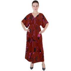 Doodles Maroon V-neck Boho Style Maxi Dress by nateshop