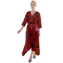 Doodles Maroon Quarter Sleeve Wrap Front Maxi Dress by nateshop