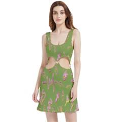 Green Yes Pink Velvet Cutout Dress by nateshop