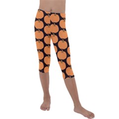 Black And Orange Pumpkin Kids  Lightweight Velour Capri Leggings  by ConteMonfrey