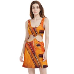 Orange Leaves Nature Pattern Velvet Cutout Dress by Wegoenart