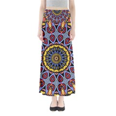 Kaleidoscope Mandala Colorful Full Length Maxi Skirt by Wegoenart