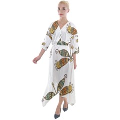 Pattern-35 Quarter Sleeve Wrap Front Maxi Dress by nateshop