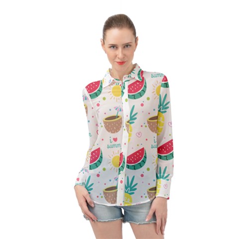 Pineapple And Watermelon Summer Fruit Long Sleeve Chiffon Shirt by Jancukart