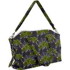 Halloween - Green Roses On Spider Web  Canvas Crossbody Bag by ConteMonfrey