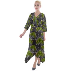 Halloween - Green Roses On Spider Web  Quarter Sleeve Wrap Front Maxi Dress by ConteMonfrey