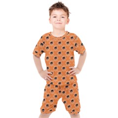 Halloween Black Orange Spiders Kids  Tee And Shorts Set by ConteMonfrey