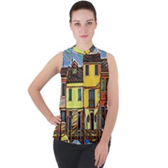 Colorful Venice Homes Mock Neck Chiffon Sleeveless Top by ConteMonfrey