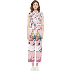 Cartoon Unicorn Fantasy Women s Frill Top Chiffon Jumpsuit by Jancukart