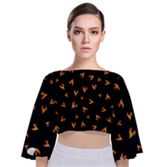 Pattern Flame Black Background Tie Back Butterfly Sleeve Chiffon Top by Ravend