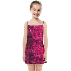 Water Rose Pink Background Flower Kids  Summer Sun Dress by Ravend