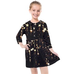 Stars Christmas Background Pattern Kids  Quarter Sleeve Shirt Dress by danenraven