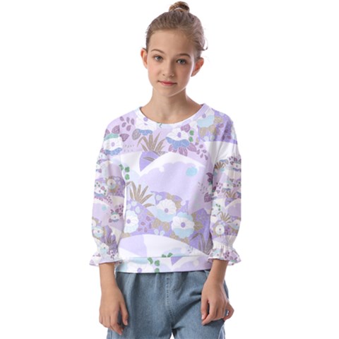 Purple Japanese Pattern Texture Violet Textile Kids  Cuff Sleeve Top by danenraven