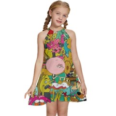 Cartoon Wallpapers Kids  Halter Collar Waist Tie Chiffon Dress by Jancukart