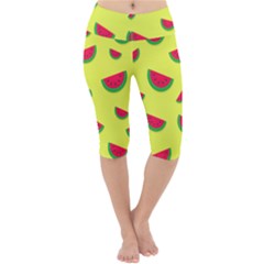 Watermelon Pattern Wallpaper Lightweight Velour Cropped Yoga Leggings by Wegoenart