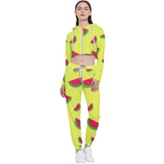 Watermelon Pattern Wallpaper Cropped Zip Up Lounge Set by Wegoenart