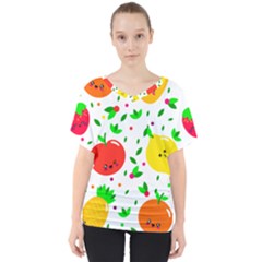 Pattern Fruit Fruits Orange Green V-neck Dolman Drape Top by Wegoenart