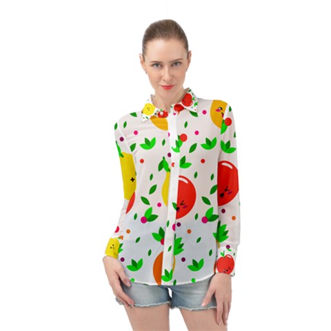 Pattern Fruit Fruits Orange Green Long Sleeve Chiffon Shirt by Wegoenart