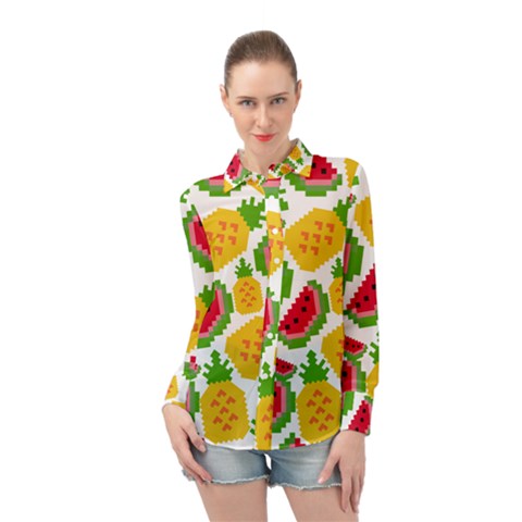 Watermelon Pattern Fruit Summer Long Sleeve Chiffon Shirt by Wegoenart