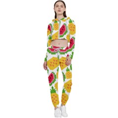 Watermelon Pattern Fruit Summer Cropped Zip Up Lounge Set by Wegoenart