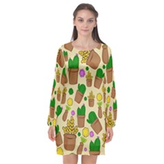 Cactus Long Sleeve Chiffon Shift Dress  by nateshop