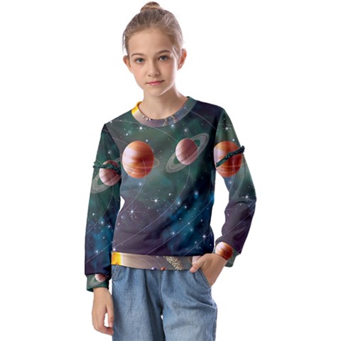 Planet Galaxy Fantasy Kids  Long Sleeve Tee With Frill  by danenraven