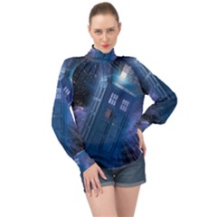 Doctor Who Tardis High Neck Long Sleeve Chiffon Top by danenraven