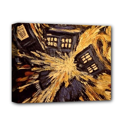 Brown And Black Abstract Painting Doctor Who Tardis Vincent Van Gogh Deluxe Canvas 14  X 11  (stretched) by danenraven