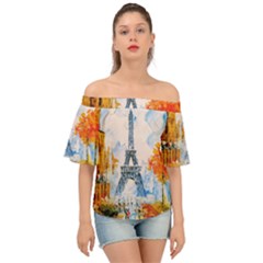 Eiffel Tower Landmark Architecture  Artistic Off Shoulder Short Sleeve Top by danenraven