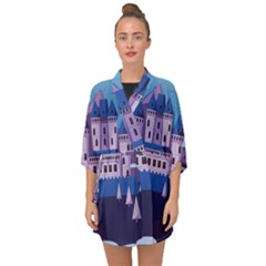 Illustration Castle Mountain Tower Sky Half Sleeve Chiffon Kimono by danenraven