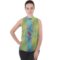 Ellipse Pattern Elliptical Abstract Mock Neck Chiffon Sleeveless Top by Wegoenart