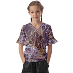 Marble Pattern Texture Rock Stone Surface Tile Kids  V-neck Horn Sleeve Blouse by Ravend