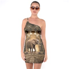 Sculpture Travel Outdoor Nature Elephant One Soulder Bodycon Dress by Wegoenart