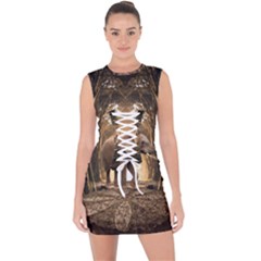 Sculpture Travel Outdoor Nature Elephant Lace Up Front Bodycon Dress by Wegoenart