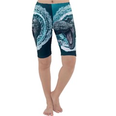 Dinosaur Sea Boat Fantasy Cropped Leggings  by Wegoenart