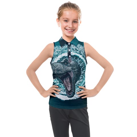 Dinosaur Sea Boat Fantasy Kids  Sleeveless Polo Tee by Wegoenart