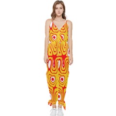 Red-yellow Sleeveless Tie Ankle Chiffon Jumpsuit by nateshop