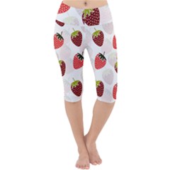 Strawberry Fruit Pattern Background Lightweight Velour Cropped Yoga Leggings by Wegoenart