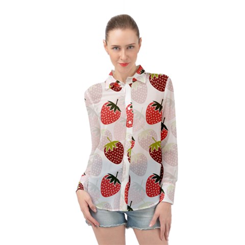 Strawberry Fruit Pattern Background Long Sleeve Chiffon Shirt by Wegoenart