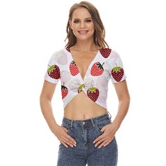 Strawberry Fruit Pattern Background Twist Front Crop Top by Wegoenart