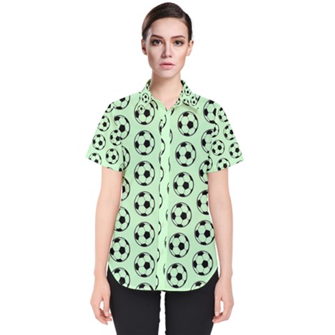 Pattern Ball Soccer Background Women s Short Sleeve Shirt by Wegoenart