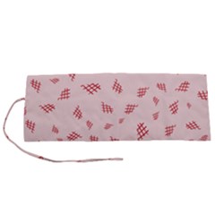 Grid Pattern Red Background Roll Up Canvas Pencil Holder (s) by Ravend